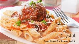  Presentation with meatball - Presentation design featuring macaroni pasta with meatball background and a coral colored foreground