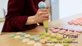  Presentation with pastry chef - Audience pleasing PPT theme consisting of macarons shells at pastry backdrop and a yellow colored foreground