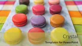  Presentation with french pastry - PPT layouts enhanced with macarons-top-view-on-marble background and a yellow colored foreground
