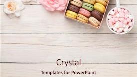  Presentation with text box - PPT theme consisting of macaroons and marshmallow on wood background and a lemonade colored foreground