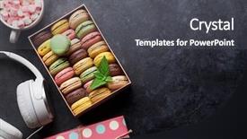  Presentation with colorful music - Presentation having macaroons in a gift box background and a dark gray colored foreground