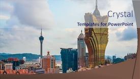  Presentation with macau - Beautiful PPT layouts featuring macau-china-city-skyline backdrop and a sky blue colored foreground