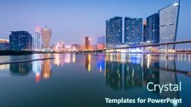  Presentation with macau - PPT theme enhanced with macau-china-cityscape-at-twilight background and a ocean colored foreground