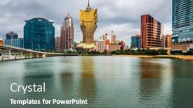  Presentation with macau - Colorful PPT theme enhanced with macau-china-skyline-with-casinos backdrop and a gray colored foreground