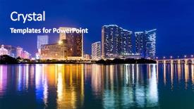  Presentation with macau - Presentation featuring macau city at night background and a navy blue colored foreground