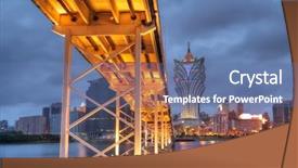  Presentation with bridge construction - PPT layouts featuring macau cityscape of bridge background and a ocean colored foreground