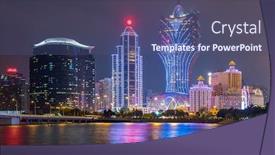  Presentation with macau - Audience pleasing presentation design consisting of macau-cityscape-skyline-at-dusk backdrop and a ocean colored foreground