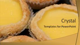 Presentation with pile of pine pellets - PPT theme featuring macau e hong kong - pile of egg tart background and a yellow colored foreground