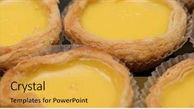 Presentation with sperm fertilizes egg - Presentation design consisting of macau e hong kong - stack of egg tart background and a yellow colored foreground