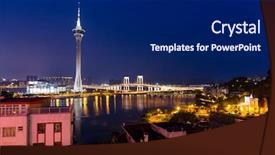  Presentation with macau - Colorful presentation enhanced with macau skyline backdrop and a navy blue colored foreground