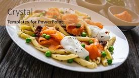  Presentation with nuggets - Colorful presentation theme enhanced with maccheroni-al-ferretto-with-salmon backdrop and a yellow colored foreground