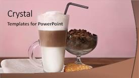  Presentation with glass - Presentation design enhanced with macchiato on table against color background and a  colored foreground