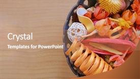  Presentation with bowl - Colorful presentation enhanced with mace - colorful assorted potpourri backdrop and a coral colored foreground