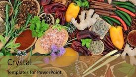  Presentation with dried food - PPT theme featuring mace - herb and spice fresh background and a gold colored foreground