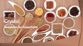  Presentation with papyrus - PPT theme enhanced with mace - large herb and spice selection background and a coral colored foreground
