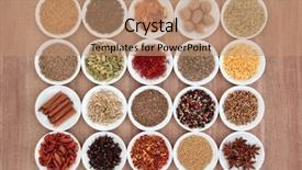  Presentation with porcelain - Presentation consisting of mace - large spice and herb selection background and a coral colored foreground