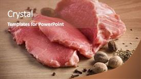 Presentation with raw meat - Audience pleasing PPT theme consisting of mace - raw meat steaks and spices backdrop and a coral colored foreground