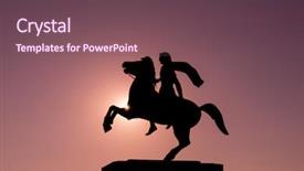  Presentation with city silhouette - PPT theme featuring macedon - silhouette of alexander the great background and a violet colored foreground