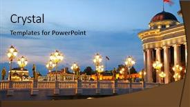  Presentation with city - Beautiful presentation design featuring macedonian's capital city skopje backdrop and a light blue colored foreground