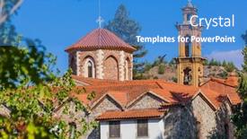  Presentation with monastery - Amazing presentation design having machairas monastery in cyprus - travel architecture background backdrop and a teal colored foreground