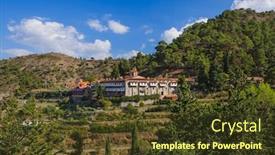 Presentation with monastery - Presentation design with machairas monastery in cyprus - travel architecture background background and a tawny brown colored foreground