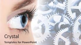  Presentation with eye desieases - PPT layouts enhanced with time machine - close-up woman's eye shallow dof background and a lemonade colored foreground