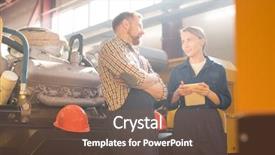  Presentation with industrial machine - Cool new slides with machine and discussing working question backdrop and a violet colored foreground