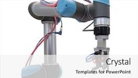  Presentation with robot arm - Amazing PPT theme having machine and factory robot arm backdrop and a white colored foreground