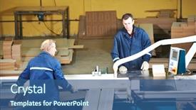  Presentation with manufacturing process - Beautiful slides featuring machine at wood furniture manufacturing backdrop and a ocean colored foreground