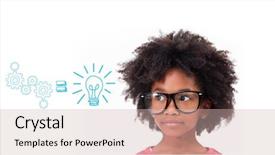  Presentation with pupil - PPT theme featuring machine bulb - cute pupil wearing glasses background and a soft green colored foreground