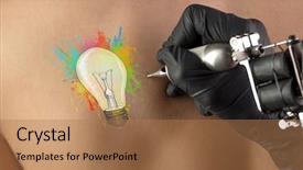  Presentation with problem solution idea concept 3d - Theme enhanced with machine bulb - hand tattooing colorful idea concept background and a  colored foreground