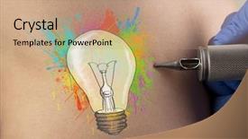  Presentation with idea - Theme featuring machine bulb - hand tattooing colorful idea concept background and a  colored foreground