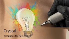  Presentation with problem solution idea concept 3d - Cool new slide set with machine bulb - hand tattooing colorful idea concept backdrop and a coral colored foreground
