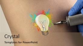  Presentation with problem solution idea concept 3d - Colorful presentation theme enhanced with machine bulb - hand tattooing colorful idea concept backdrop and a coral colored foreground