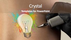  Presentation with idea - Amazing presentation theme having machine bulb - hand tattooing colorful idea concept backdrop and a coral colored foreground