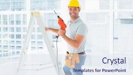  Presentation with drill - Slides with machine climbing ladder in building background and a sky blue colored foreground