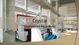  Presentation with laser cutting - Audience pleasing slide set consisting of machine factory for textile transfer backdrop and a light gray colored foreground