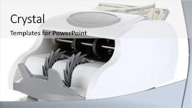  Presentation with machine learning representations of data - Beautiful presentation theme featuring machine for counting money isolated backdrop and a  colored foreground