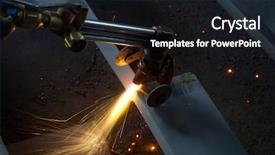  Presentation with welding - Slides consisting of machine for grinding welding metal and sparks spreading background and a wine colored foreground