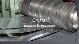  Presentation with steel - Slide set with machine for slitting cutting stripping background and a gray colored foreground
