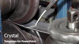  Presentation with steel factory - Colorful PPT theme enhanced with machine for welding steel pipes backdrop and a  colored foreground