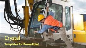  Presentation with machine operator - Cool new presentation theme with machine foundation - operator on construction vehicle backdrop and a tawny brown colored foreground