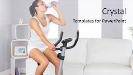  Presentation with exercise bike - Presentation design with machine free - lovely slender woman drinking while background and a sky blue colored foreground
