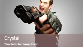  Presentation with gun problem - Presentation theme having machine guarding - angry soldier holding gun background and a gray colored foreground