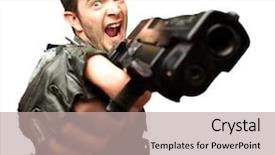  Presentation with gun and ammo - Beautiful slide set featuring machine guarding - angry soldier holding gun backdrop and a mint green colored foreground