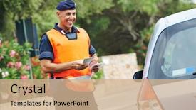  Presentation with force - Amazing PPT theme having machine guarding - italian special military police force backdrop and a coral colored foreground