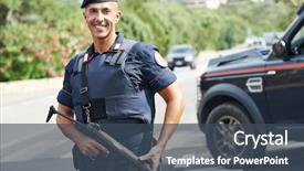  Presentation with force - Theme with machine guarding - italian special military police force background and a ocean colored foreground