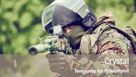  Presentation with military - Audience pleasing presentation design consisting of machine guarding - military soldier in uniform targeting backdrop and a coral colored foreground