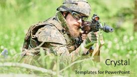  Presentation with nato - Slide set consisting of machine guarding - military soldier targeting with assault background and a mint green colored foreground