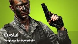  Presentation with gun problem - Theme consisting of machine guarding - portrait of soldier holding gun background and a dark gray colored foreground